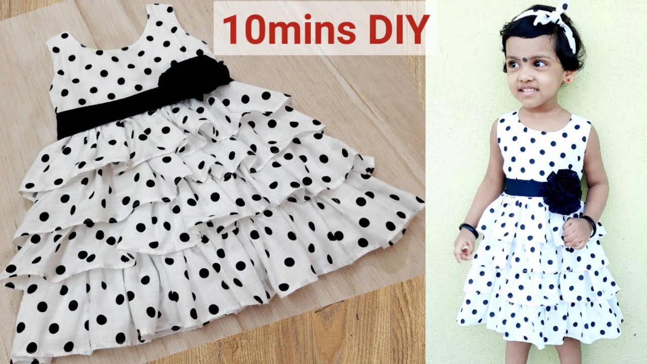 Designer Ruffled Baby Frock Cutting and Stitching for 2 to 3year 