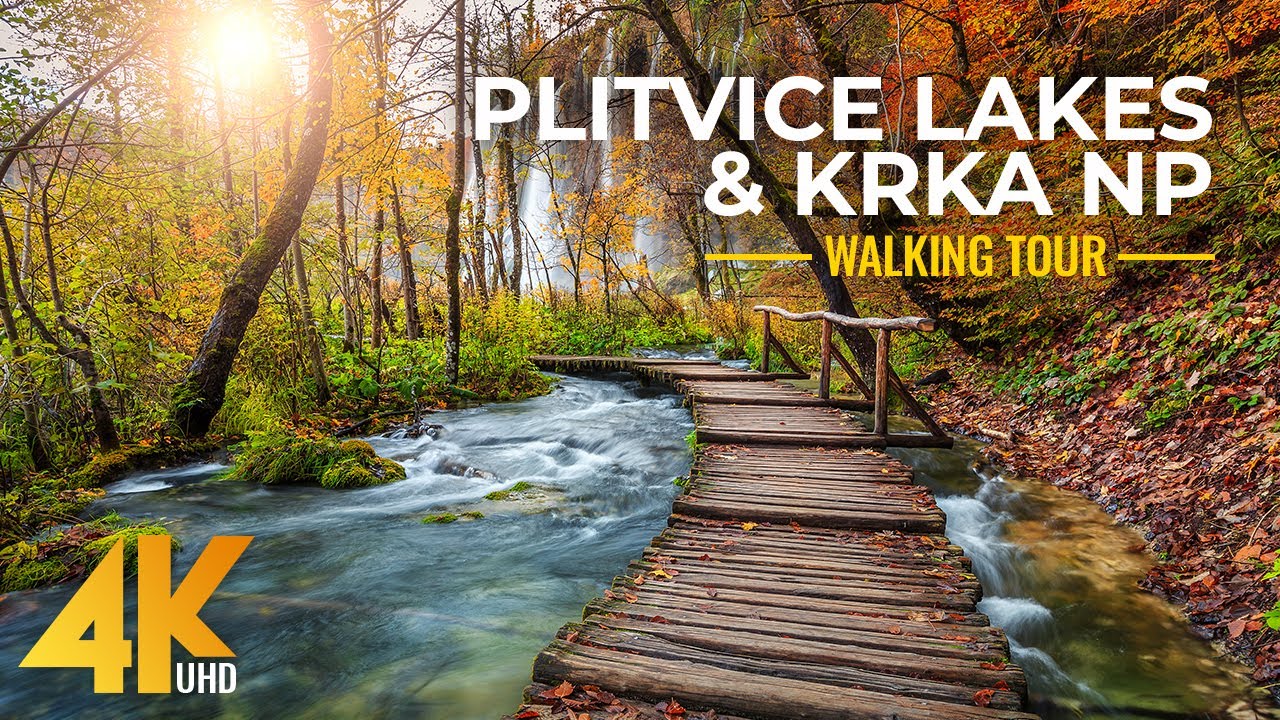 Relaxing Walk in KRKA & Plitvice Lakes National Parks, Autumn - Walking Tour in 4K UHD