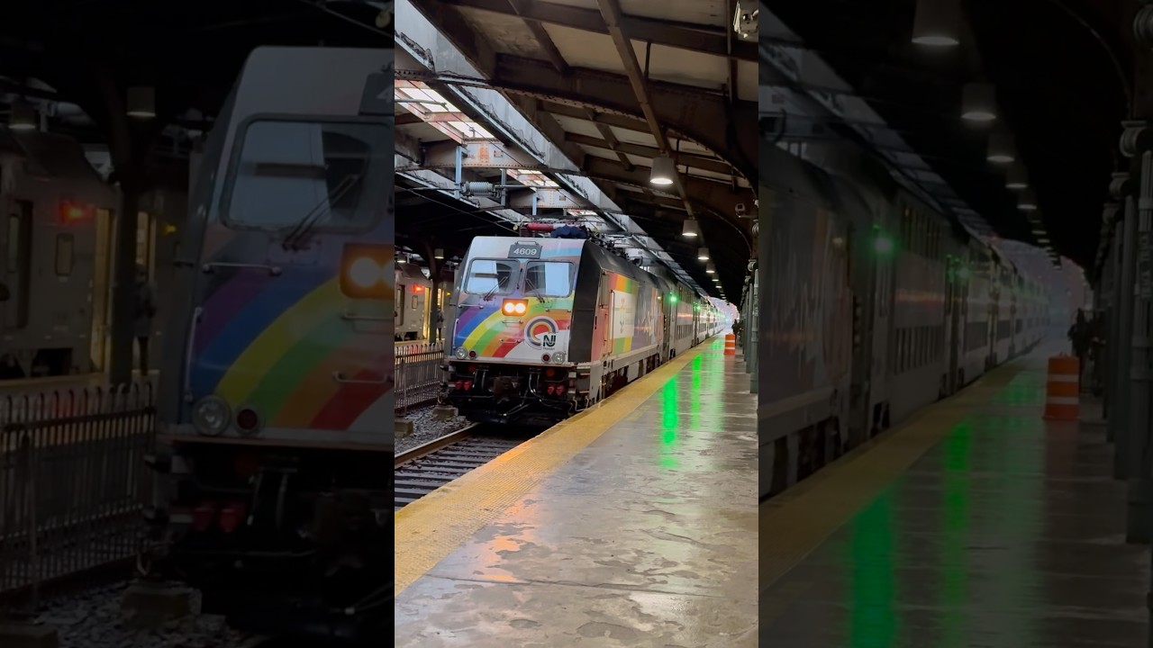 NJT 4609 Ride with Pride Unit ALP-46 approaching Hoboken Terminal