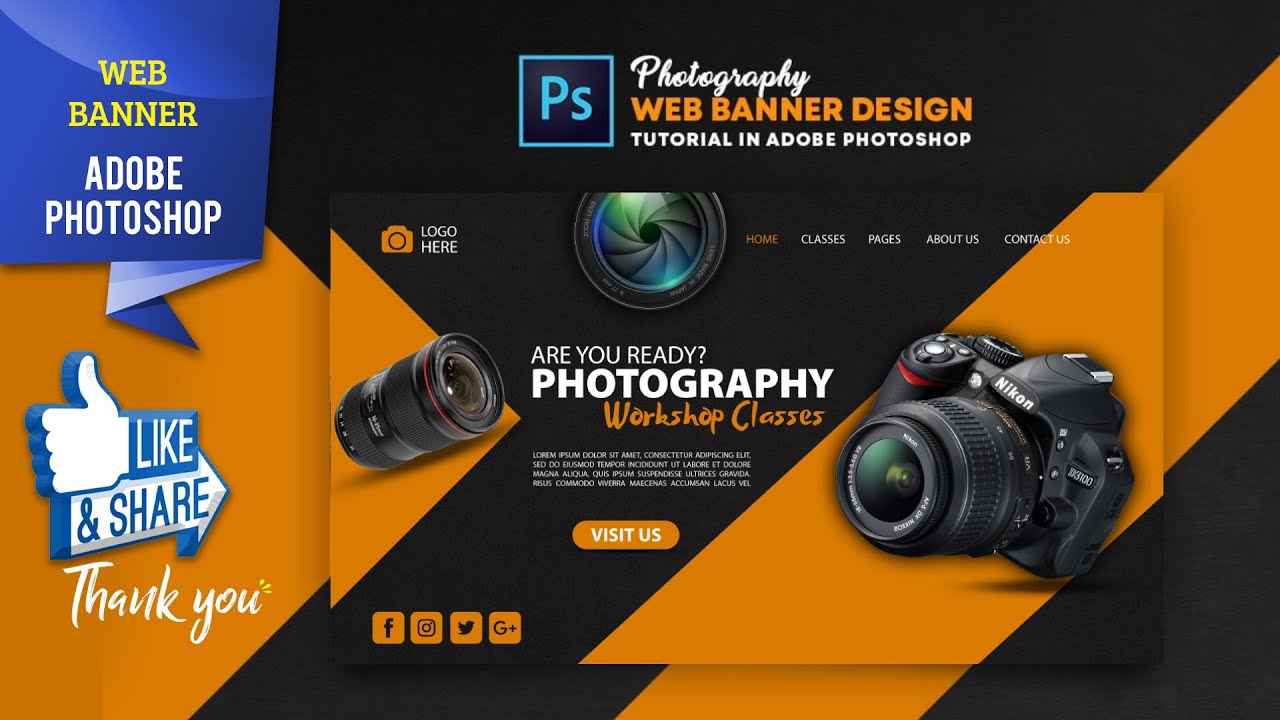 How to Design Photography Classes Web Banner in Photoshop | Adobe Tutorial