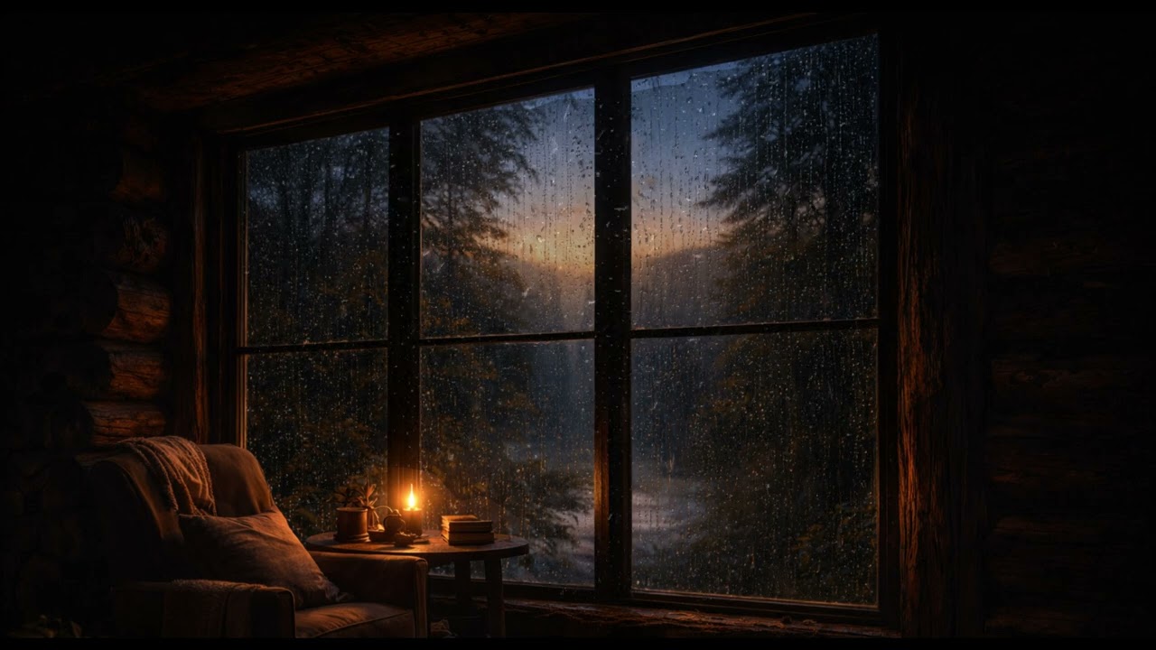 5 Hours Rainy Sunset by the Cabin Window 🌧️ | Cozy Evening Ambience for Deep Sleep