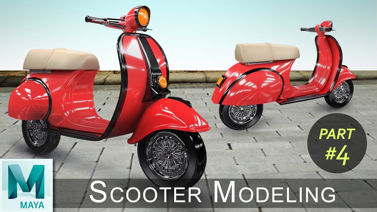 Scooter Modeling & Rendering Tutorial (Part 04) | Maya Cartoon Modeling Series #14