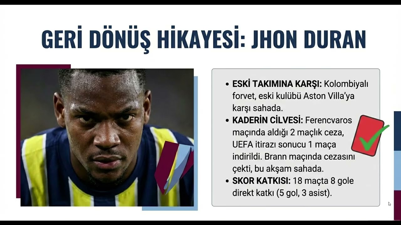 Fenerbahçe - Aston Villa MAÇ ÖNÜ ANALİZİ