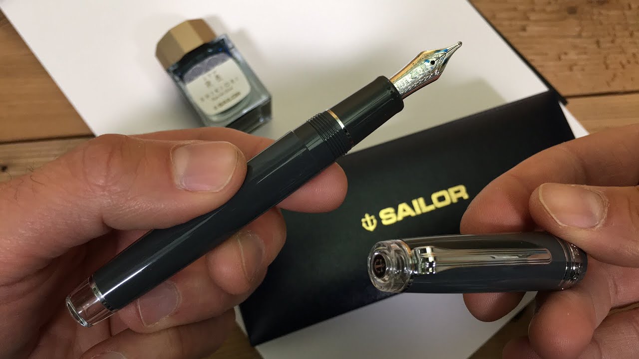 Sailor Professional Gear Graphite Lighthouse Fountain Pen Unboxing and Writing Sample
