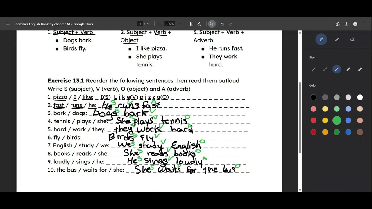 13 Basic Sentence Structure | ESL A1 | Exercises