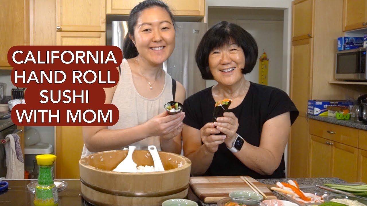 CALIFORNIA HAND ROLL SUSHI with Mom//Japanese Cooking In Hawaii. Delicious Sushi Rice, Mayo Sauce