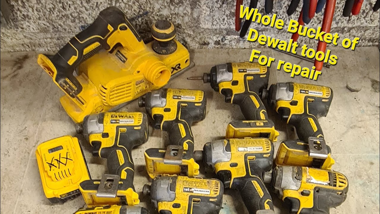Repairing a whole bucket of broken Dewalt tools.