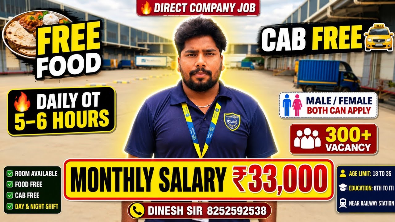 🚨 Bangalore New Job Vacancy 2026 | Salary ₹33,000 + Daily OT | 500+ Vacancies | Male & Female 🤑