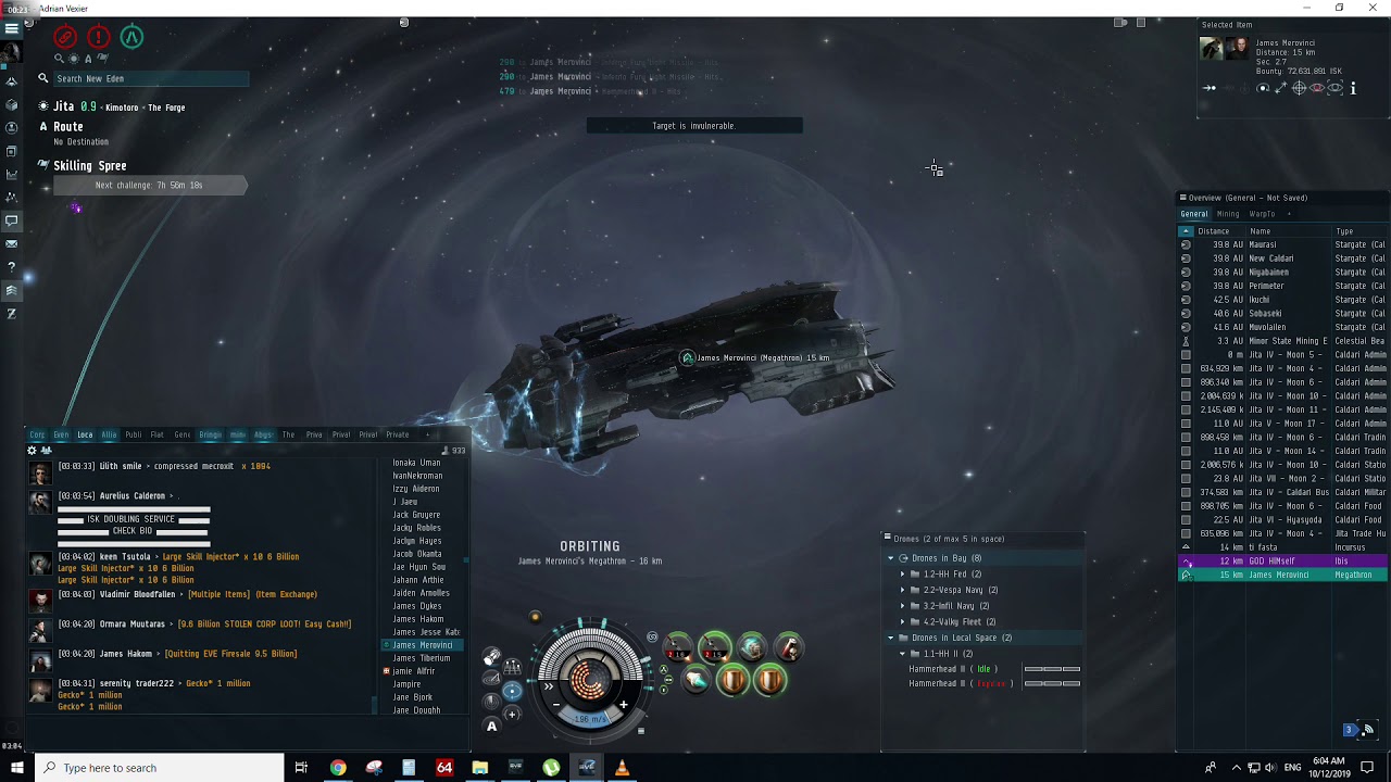 EVE Online: PvP - Megathron escapes by docking - 2019.10.12
