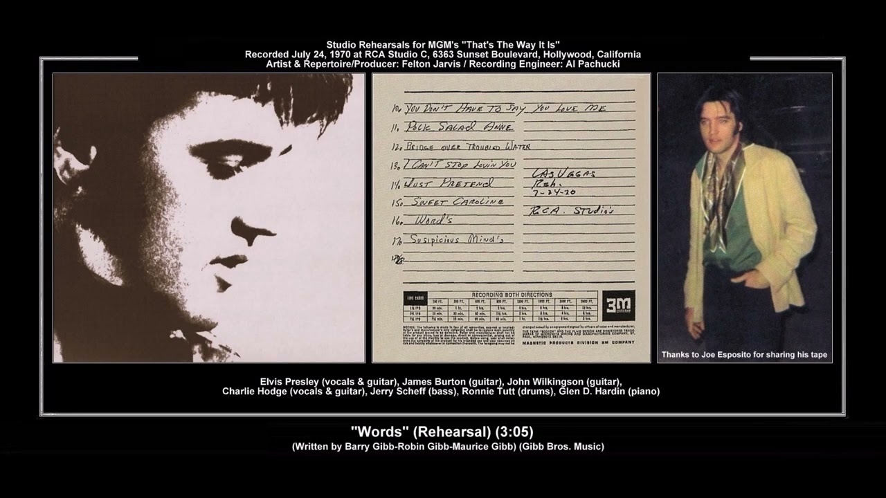 *(1970) RCA ''Words'' (Rehearsal) Elvis Presley