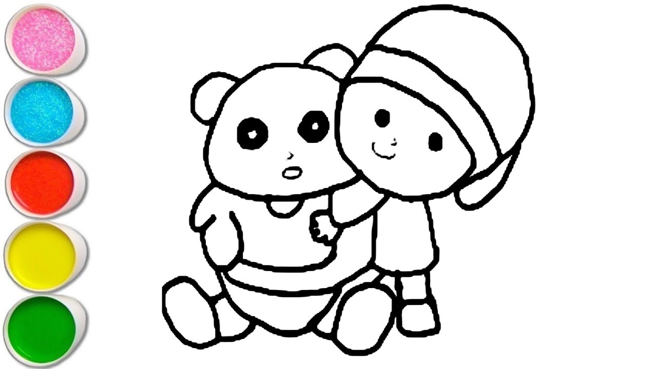 Cute Bear with pocoyo Drawing, Painting and Coloring For Kids and Toddlers_ Easy Drawing 