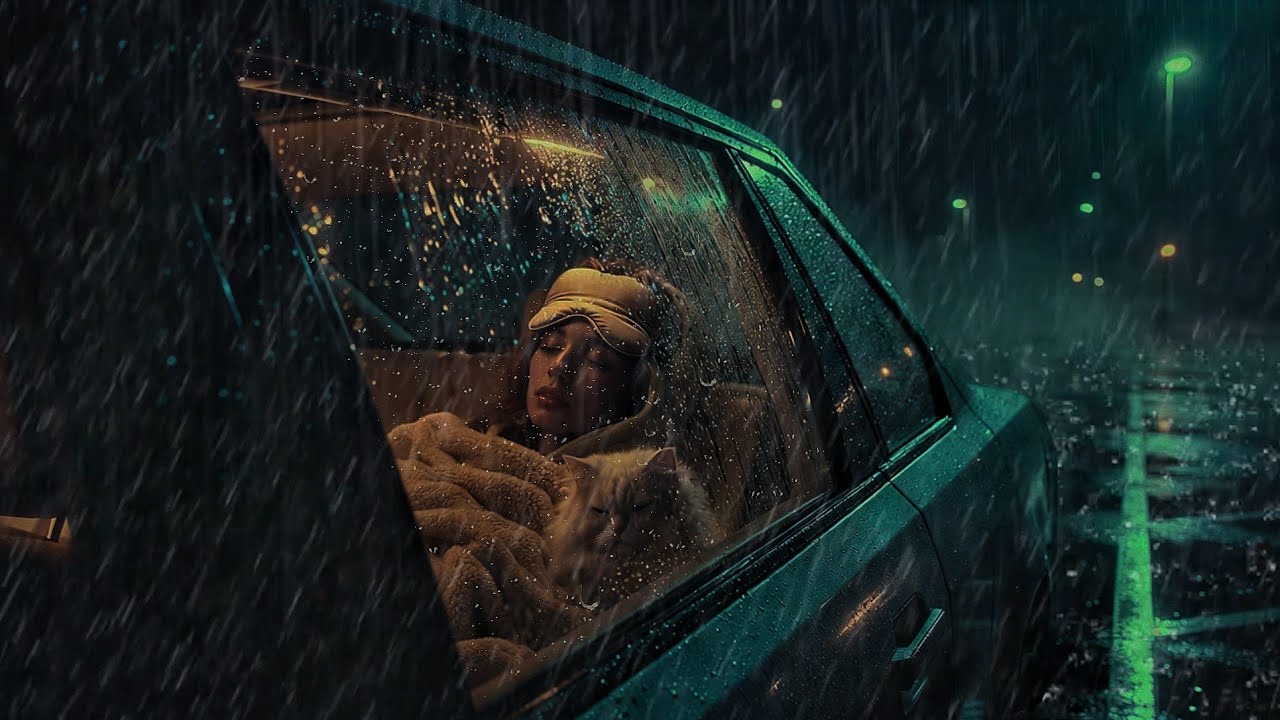 Heavy Downpour on Car Roof at Night 🌧️ Thunderstorm Sounds for Deep Sleep & Insomnia