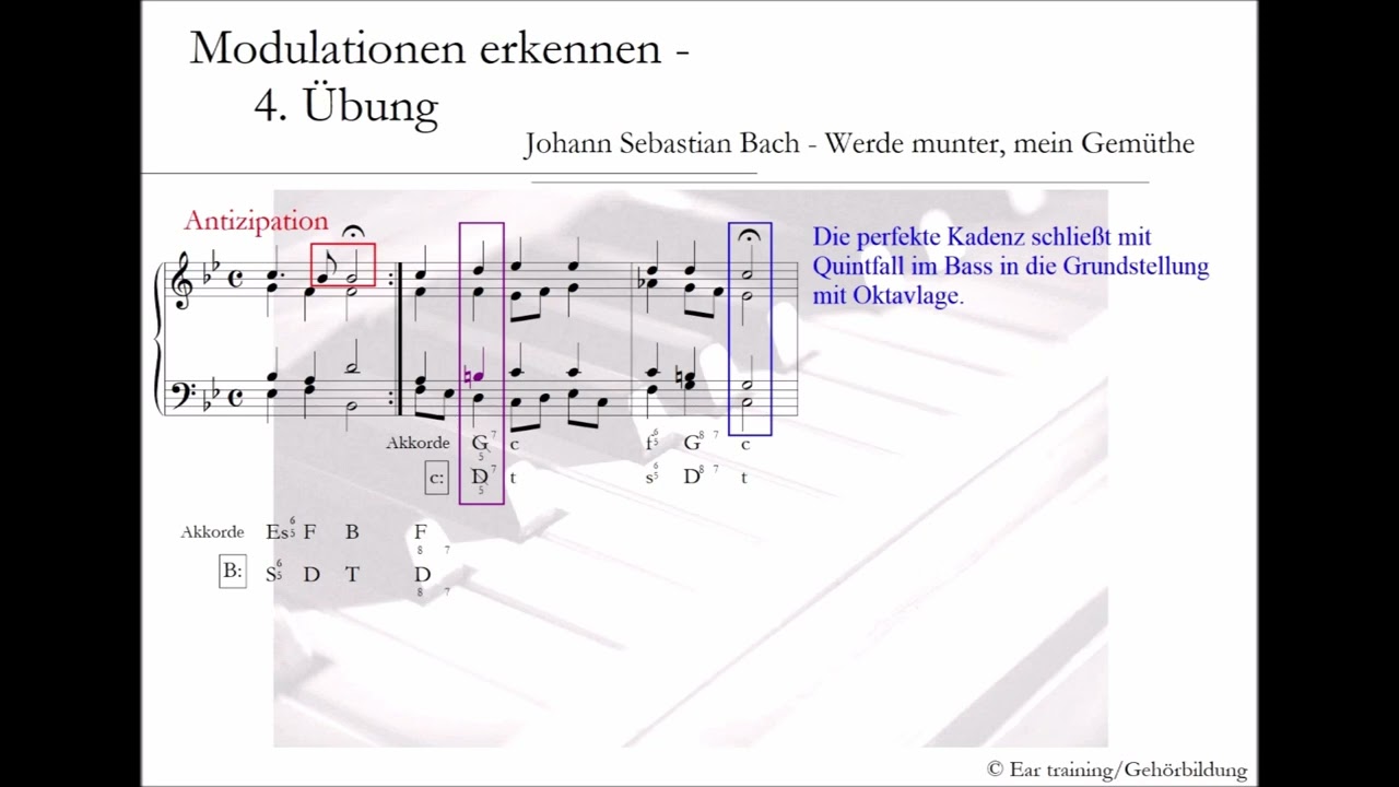 Modulationen erkennen | 4. &Uuml;bung | Antizipation und perfekte Kadenz | Harmonielehre | Musiktheorie