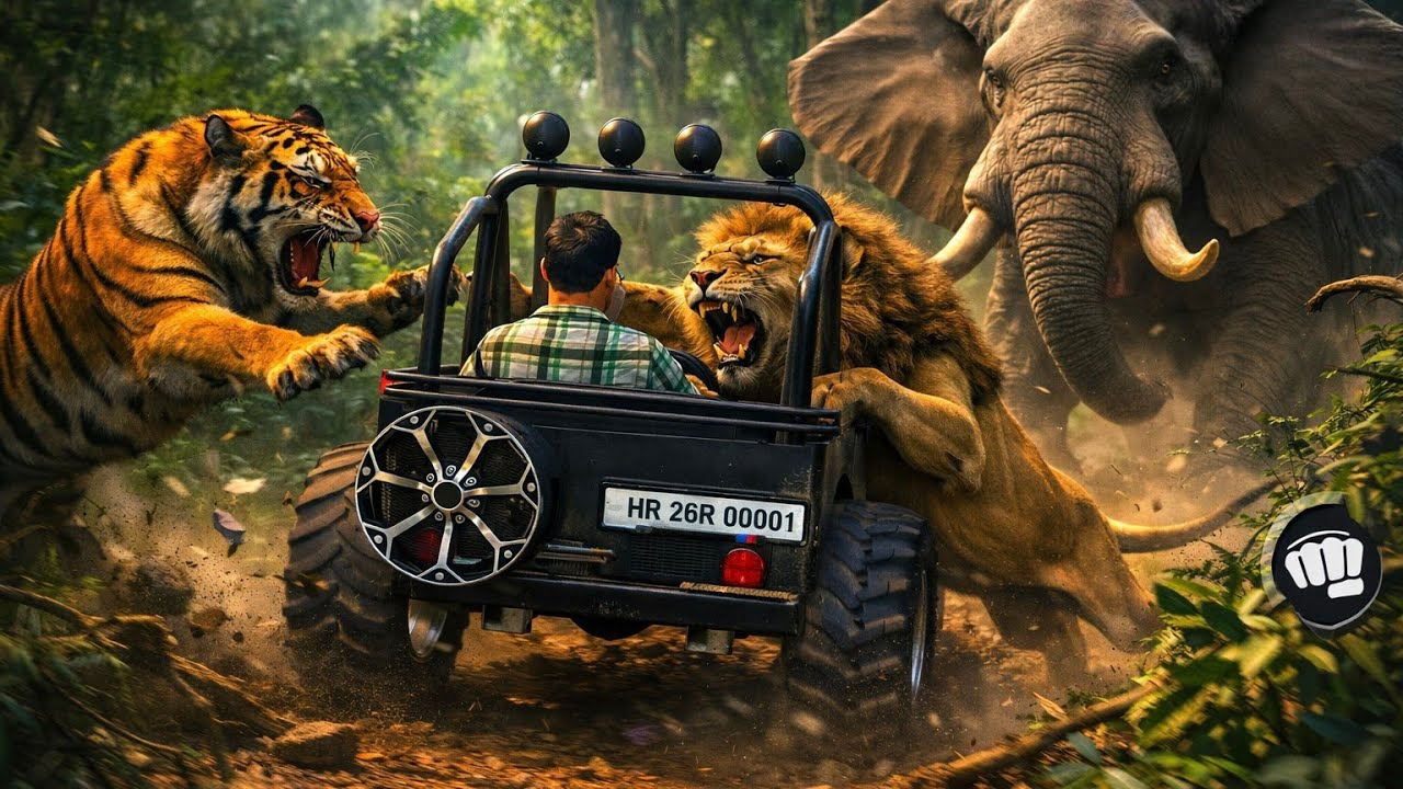 Car vs Jungle Animals 😱 Tiger Lion Elephant Attack | Game Style Video