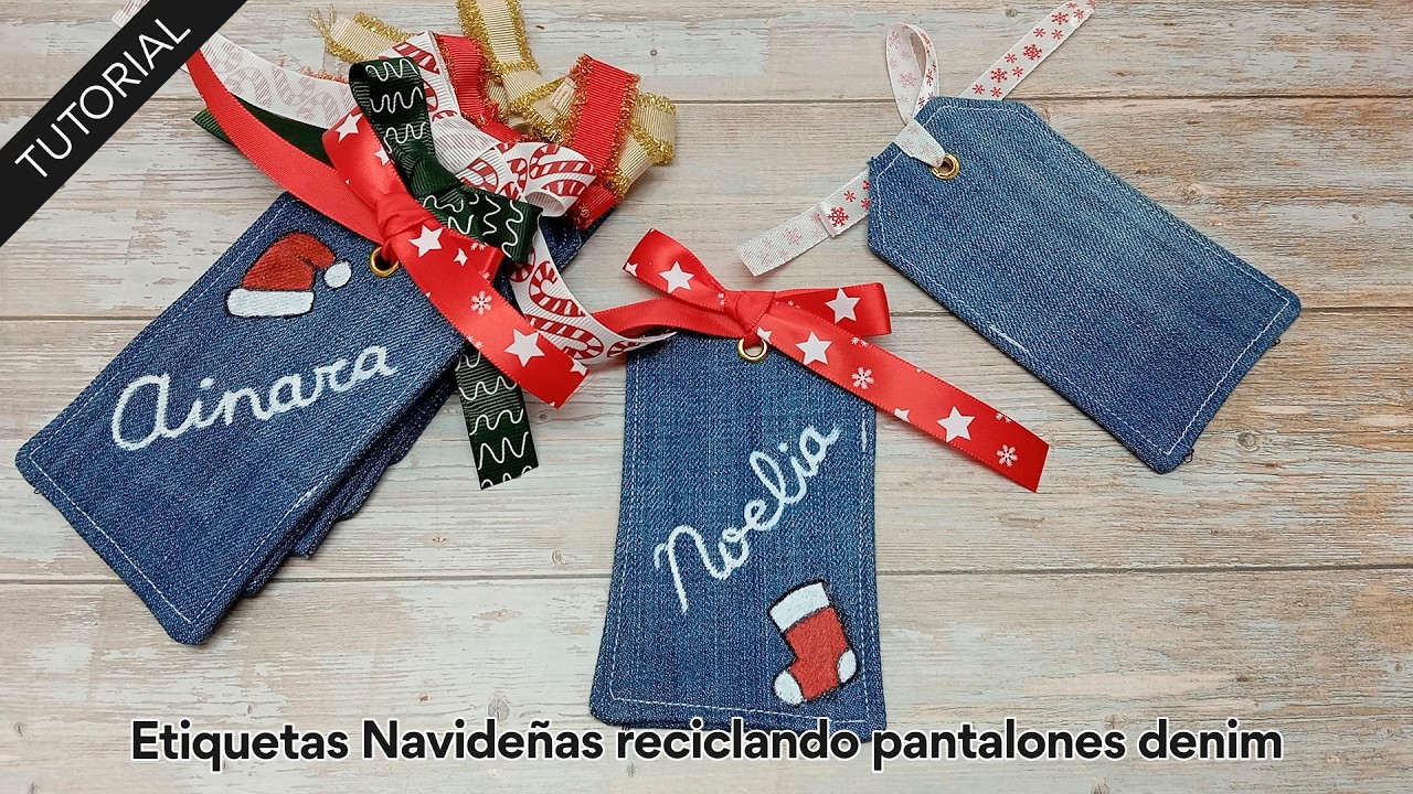 Etiquetas Navideñas reciclando pantalones denim 👖🎄