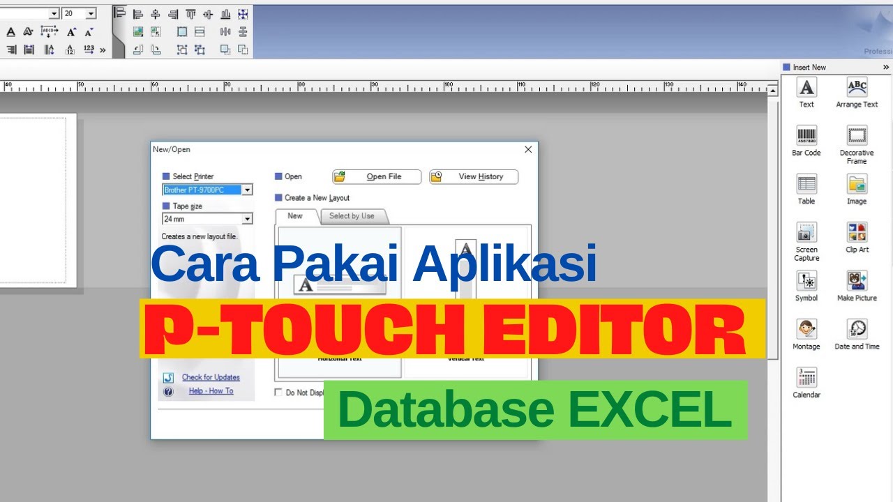 P Touch Editor (Basic) menggunakan Database excel