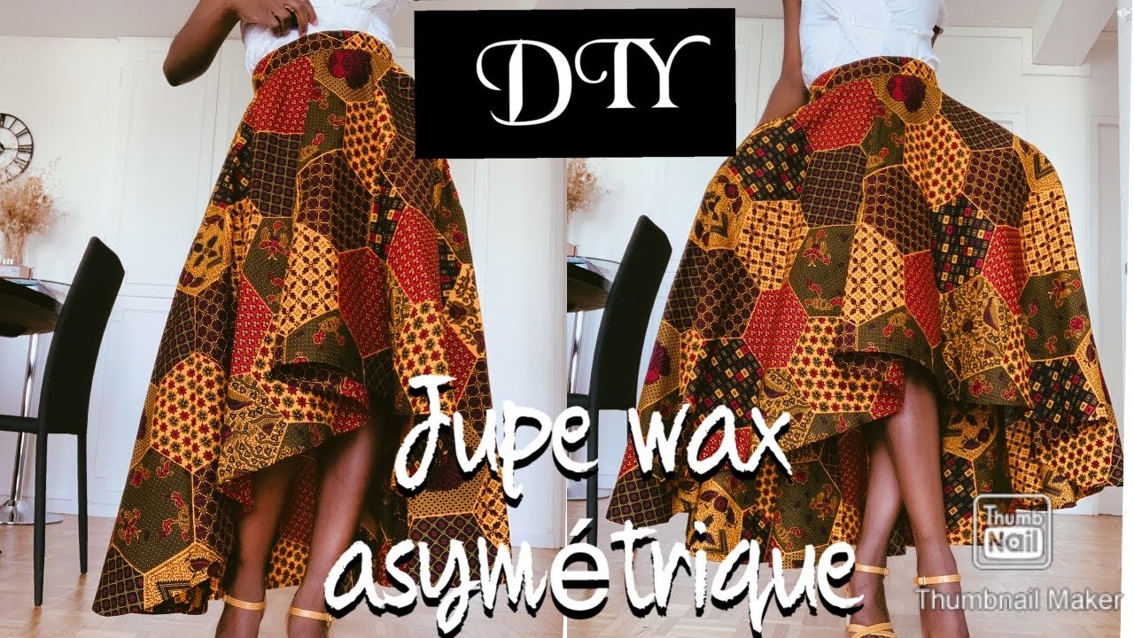 DIY COMMENT COUDRE UNE JUPE WAX ASYMETRIQUE | SANS PATRON AVEC POCHES ET FERMETURE 1/3