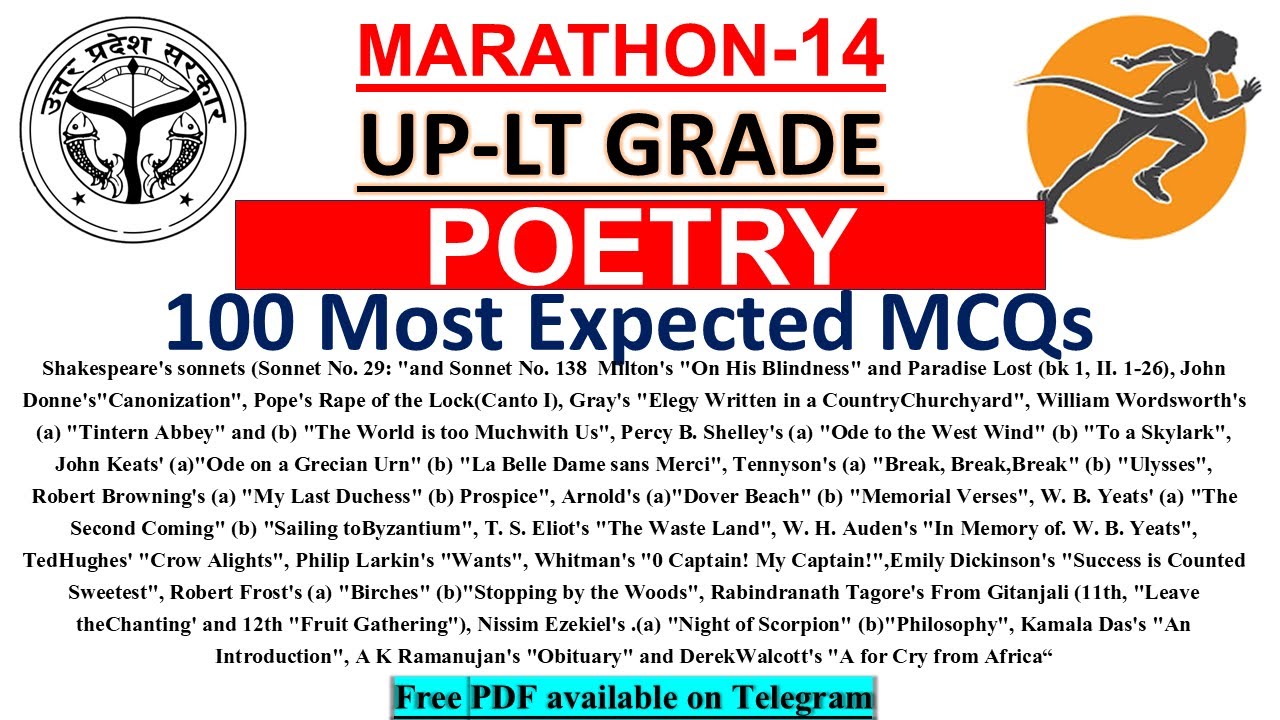 UP-LT Grade Poetry Revision | Complete Marathon Class for UP LT GRADE Exam |  100 SET OF MCQs✅🎯