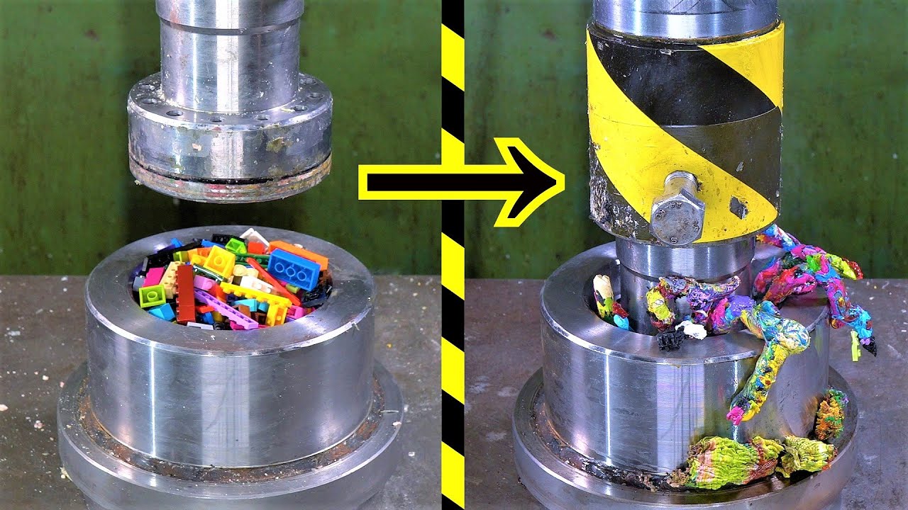 Pressing Lego Bricks Through Small Holes with Hydraulic Press | in 4K