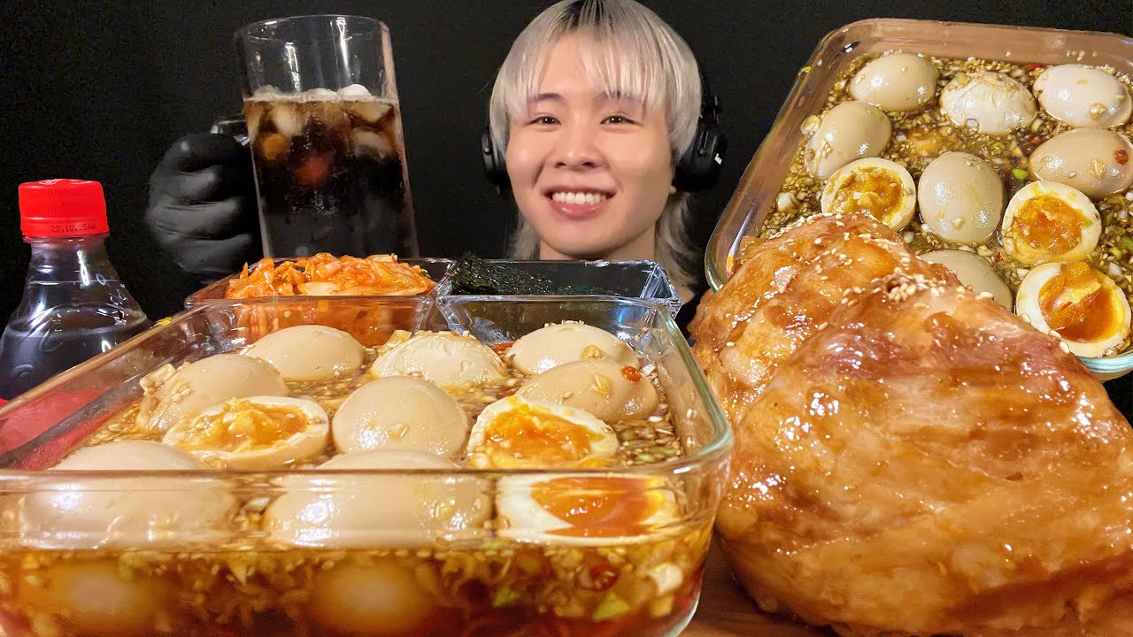 ASMR 麻薬たまご&肉巻きおにぎり大食い‼️〜混ぜるな危険って言われると、混ぜたくなる〜【咀嚼音】