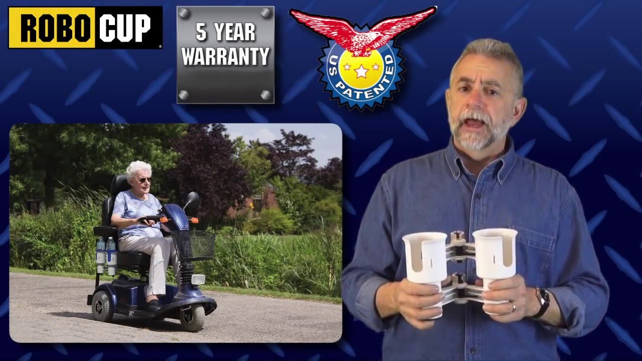 ROBOCUP CADDY CLAMP ON CUP HOLDER FOR WHEELCHAIR, WALKER, KNEE SCOOTER, CRUTCHES, POWER CHAIR