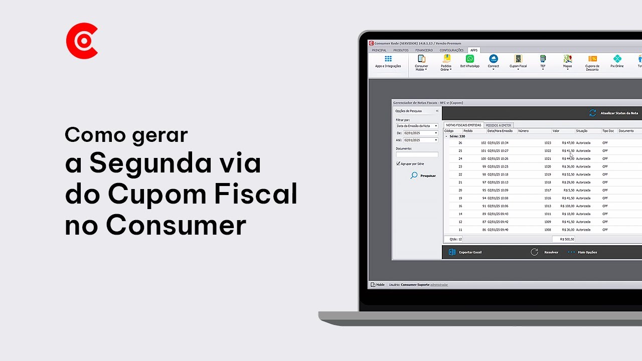 Como Gerar a Segunda via do Cupom Fiscal no Consumer?  | Suporte Consumer