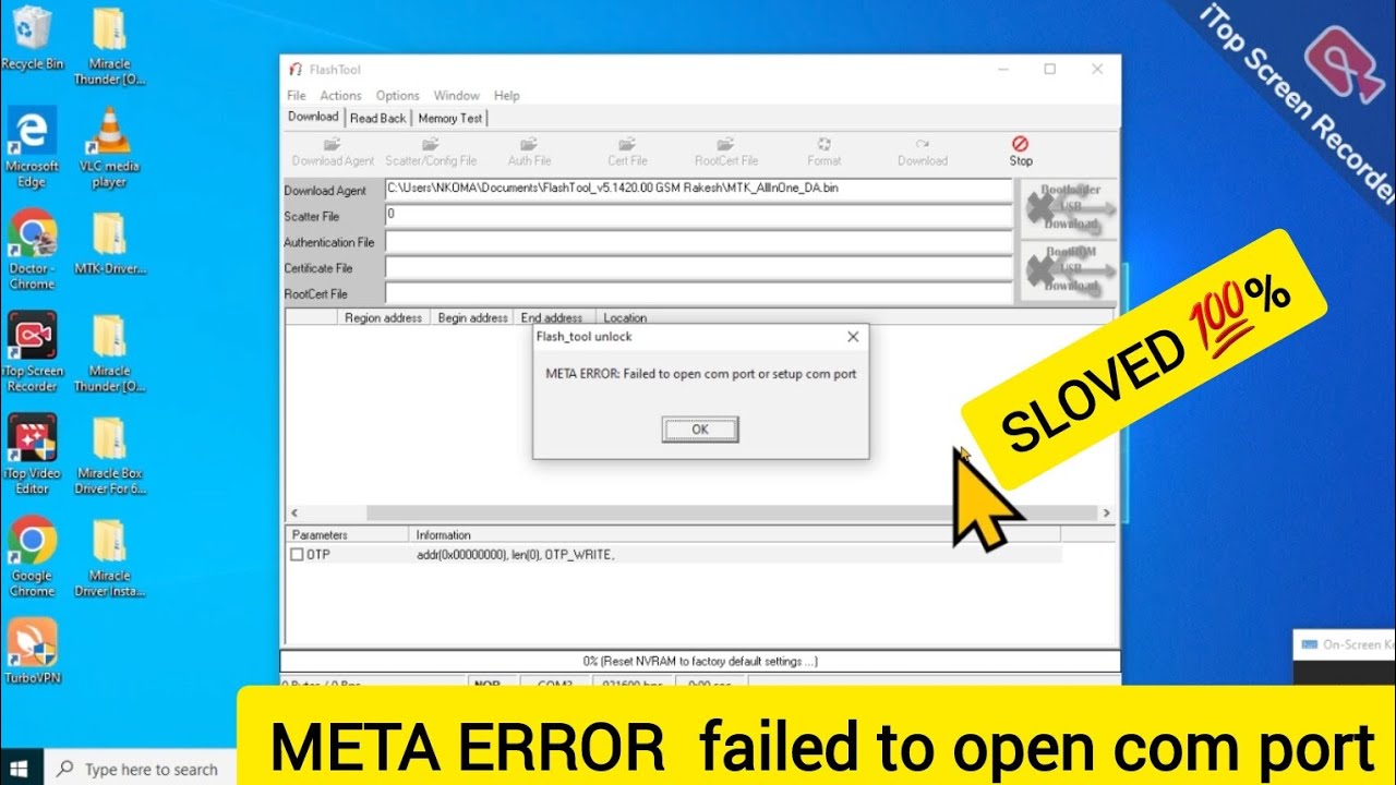 how to solve META ERROR failed to open com port or setup com port #flashtool v5