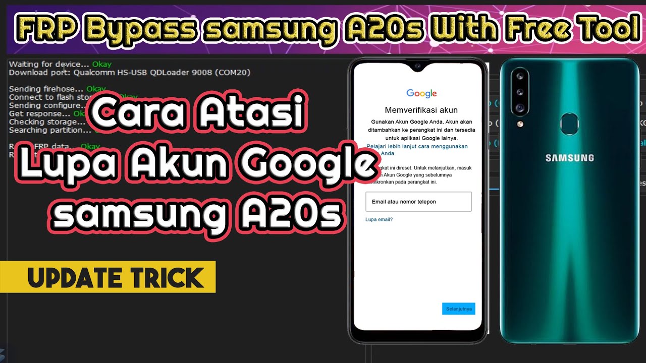 Cara atasi Samsung A20s Lupa Akun Google - Samsung A20s FRP BYpass with free tool