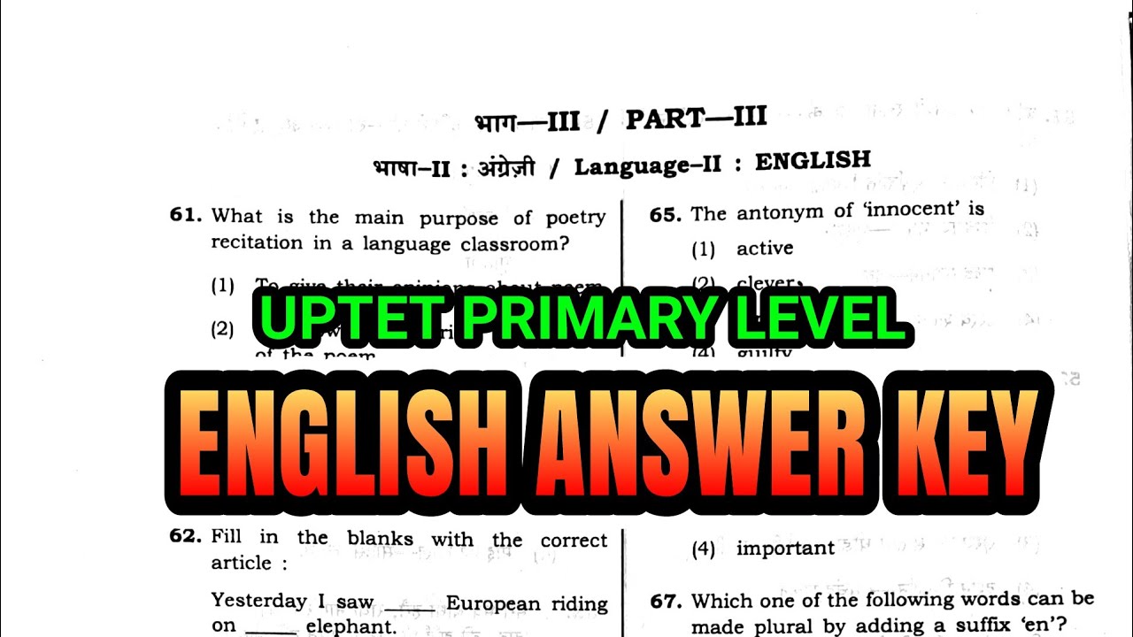 UPTET 2018 ENGLISH ANSWER KEY - PRIMARY LEVEL BY GYAN