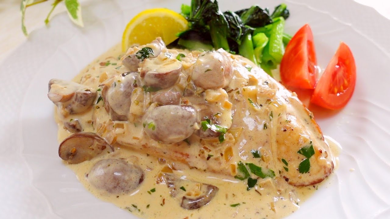鶏むね肉のきのこクリームソースの作り方｜鶏むね肉・高タンパクレシピ｜ダイエット｜Chicken Breast with Creamy Garlic sauce Recipe｜High protein