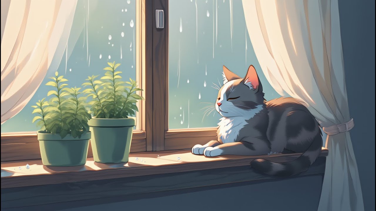 Calm Cat Music with Gentle Purring – Peaceful Night by the Window (3 Hours) | Cat Music Room 🐾