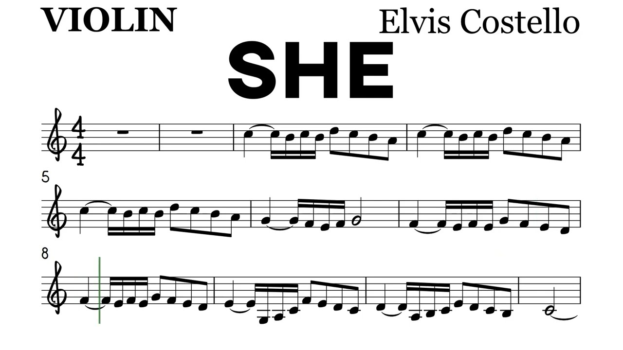SHE by Elvis Costello Violin Sheet Music Backing Track Play Along Partitura