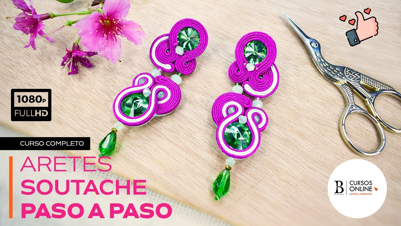 CURSO DE BISUTERIA: TÉCNICA SOUTACHE | Pendientes Soutache - Beige Cursos
