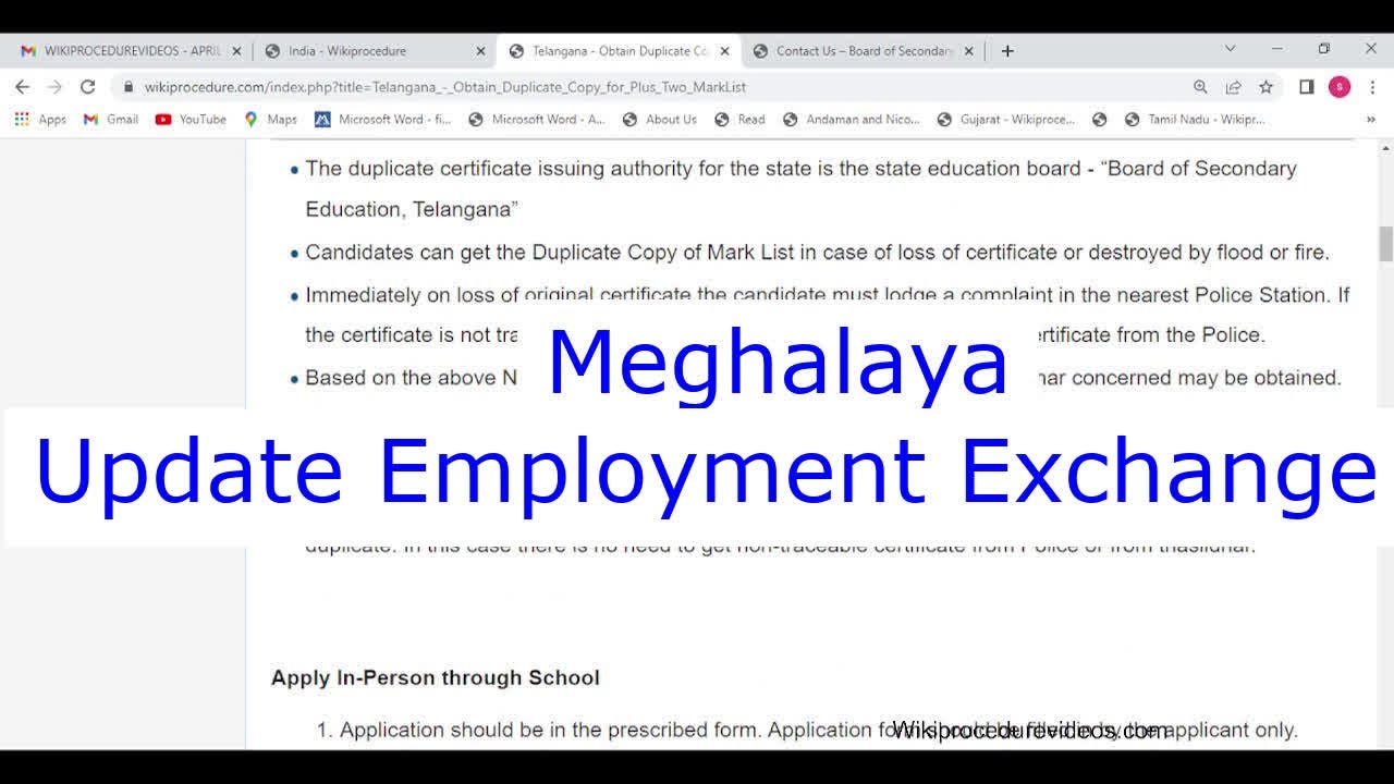 Meghalaya - Add Qualification or Experience in Employment Exchange (Online)