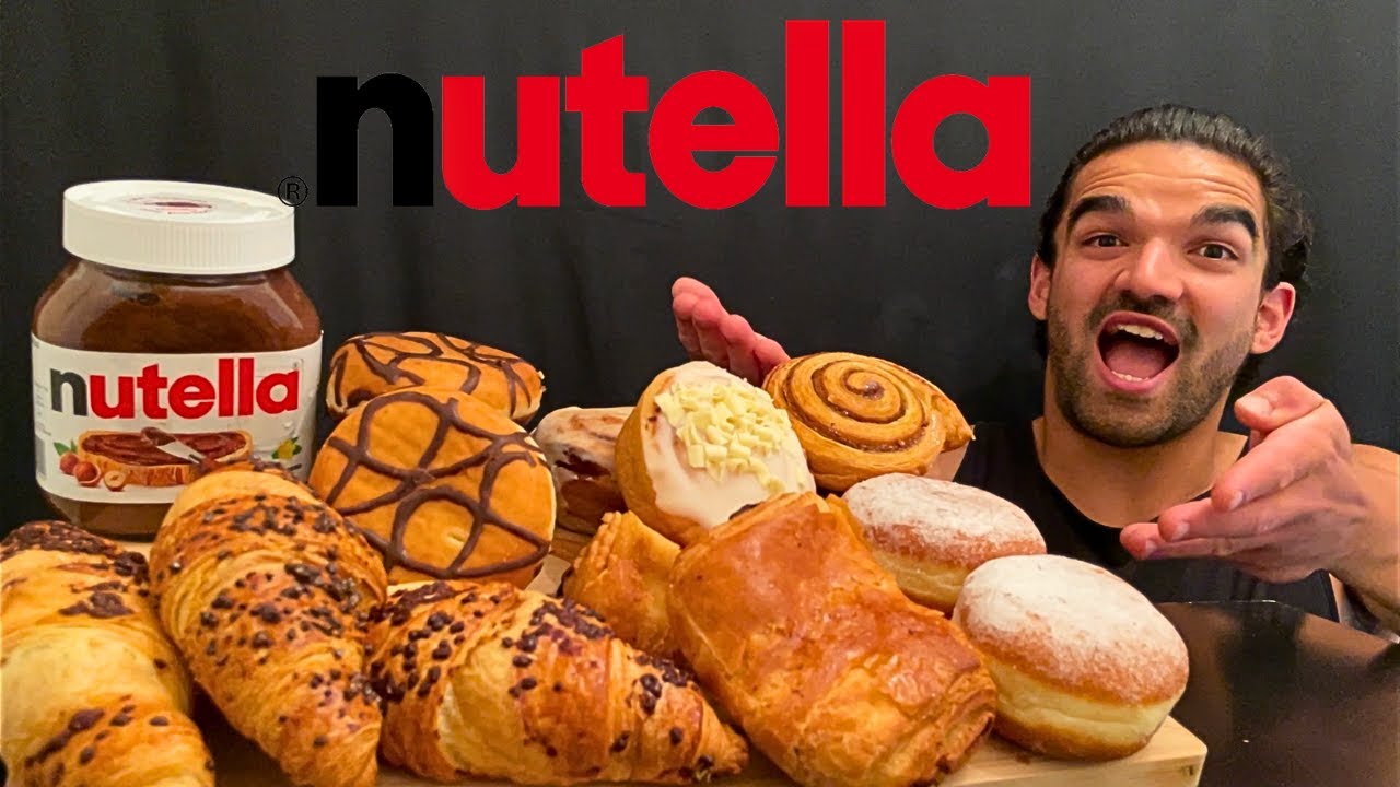 ASMR MUKBANG CHOCOLATE NUTELLA, CROISSANTS, DONUTS, CINNAMON ROLLS, PAIN AU CHOCOLAT EATING SOUNDS
