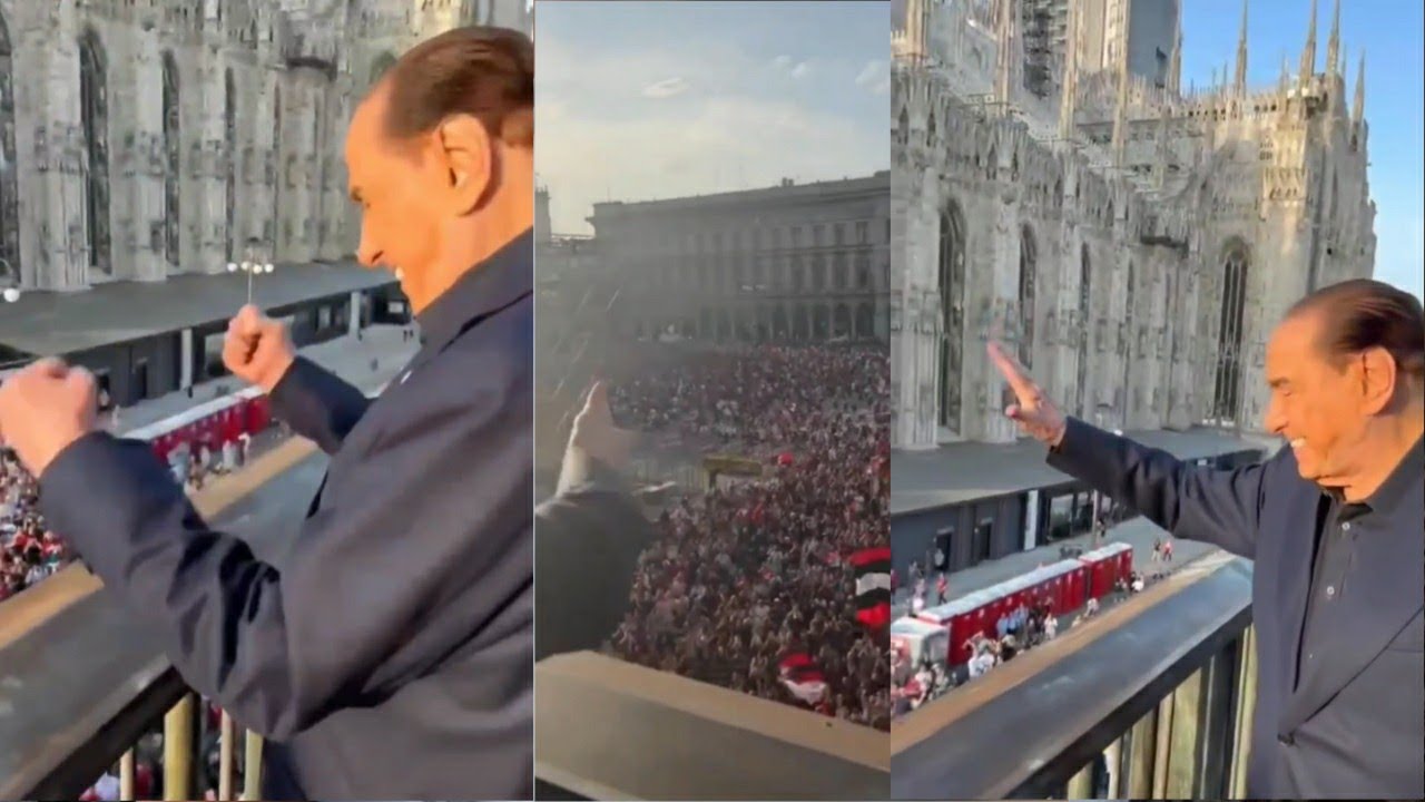 Silvio Berlusconi celebrate AC Milan Scudetto Champione d'Italia 2021/2022 in Piazza Duomo Milano