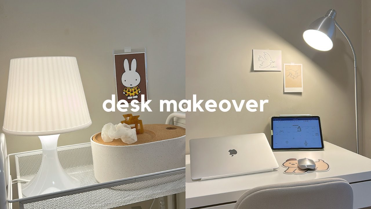 desk makeover 2023 🖥️ redecorating for the new semester, minimalist aesthetic, pinterest inspired