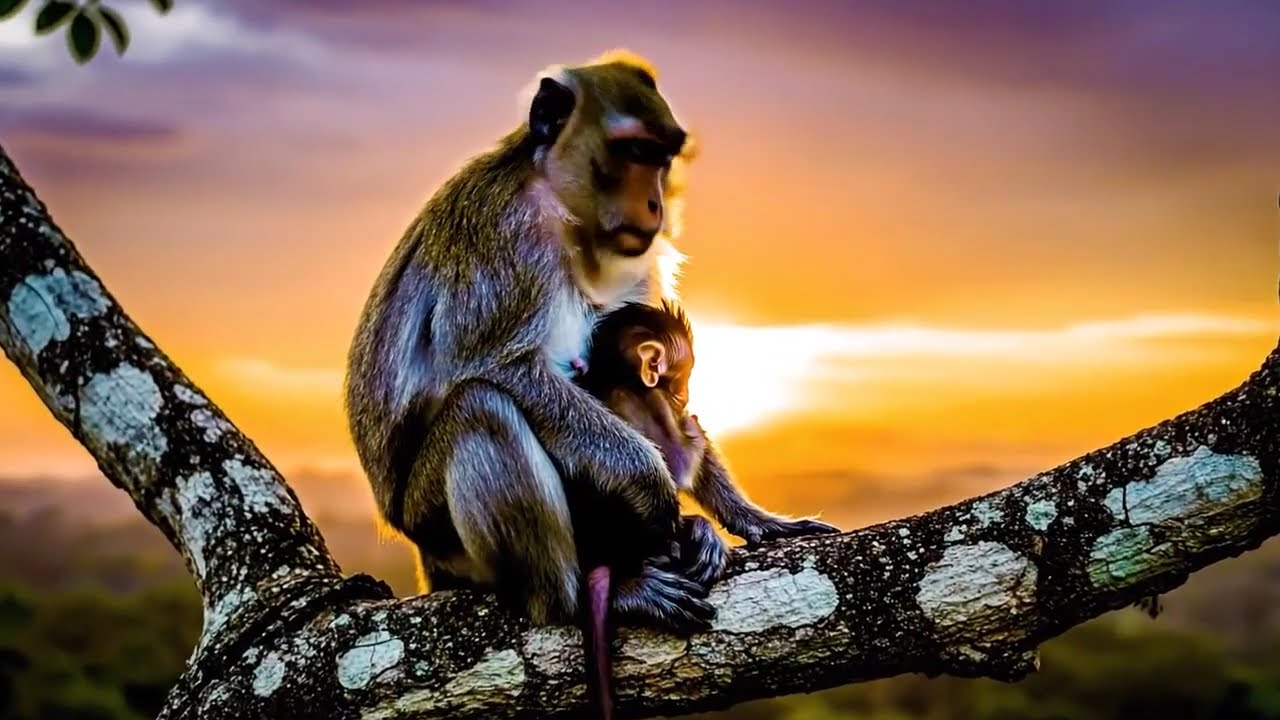 Baby Monkey's First Big Fish Catch! Monkey Stuck In Deep Mud