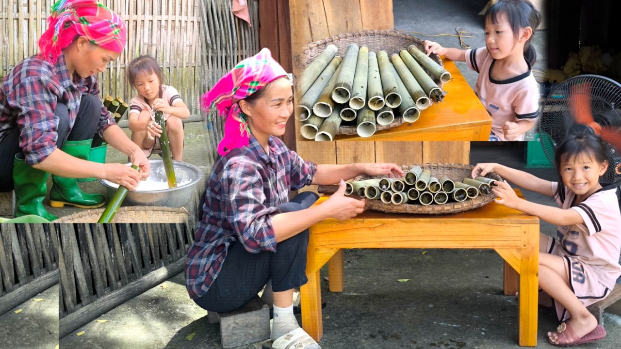 A single mother and her daughter make traditional bamboo-tube rice. New life