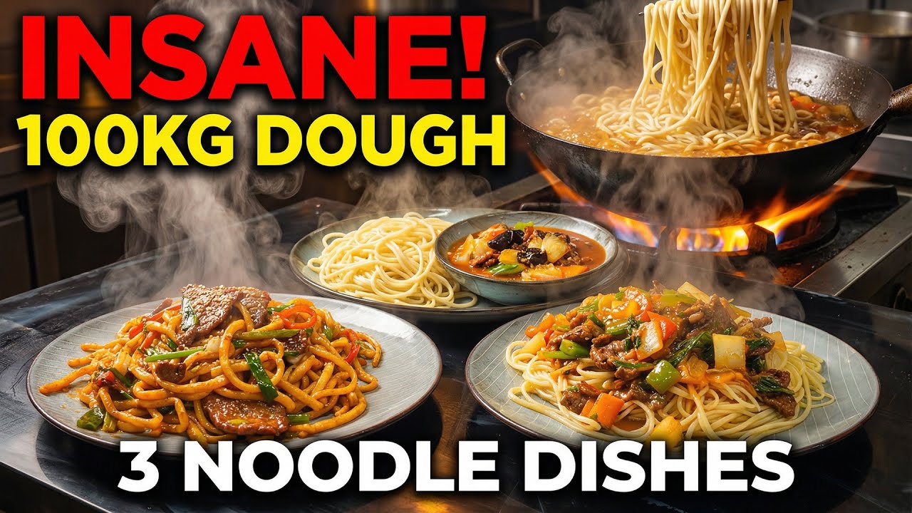 GIANT Noodle Cooking! 100KG Dough + 3 Massive Dishes
