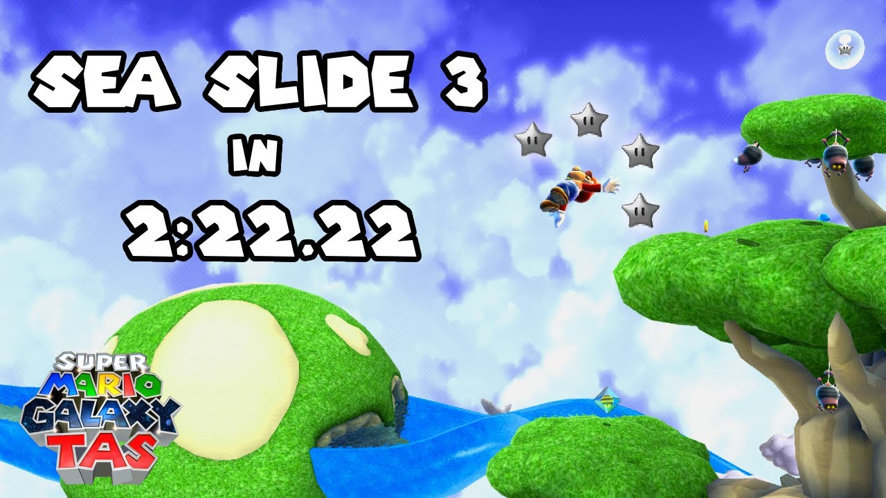 [TAS] Super Mario Galaxy - The Silver Stars of Sea Slide in 2:22.22