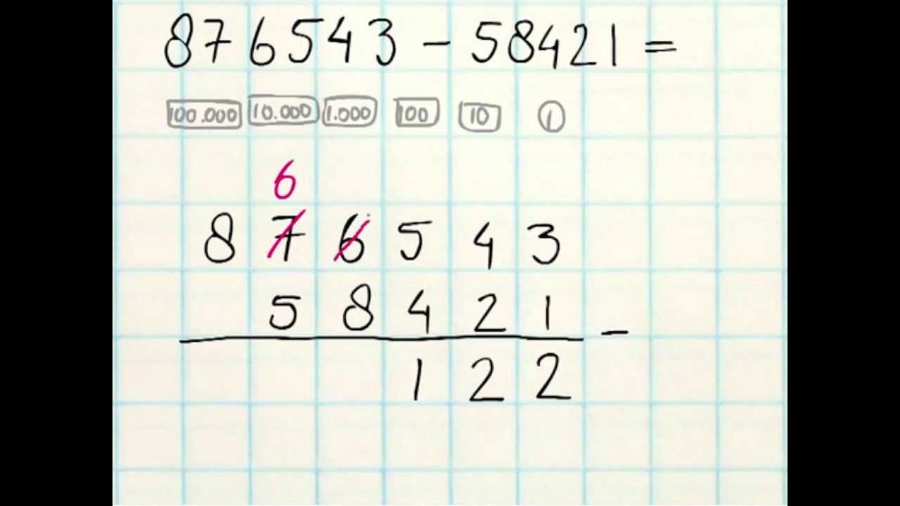 Aftrekken 5 - Aftrekken onder elkaar met één keer 'lenen'