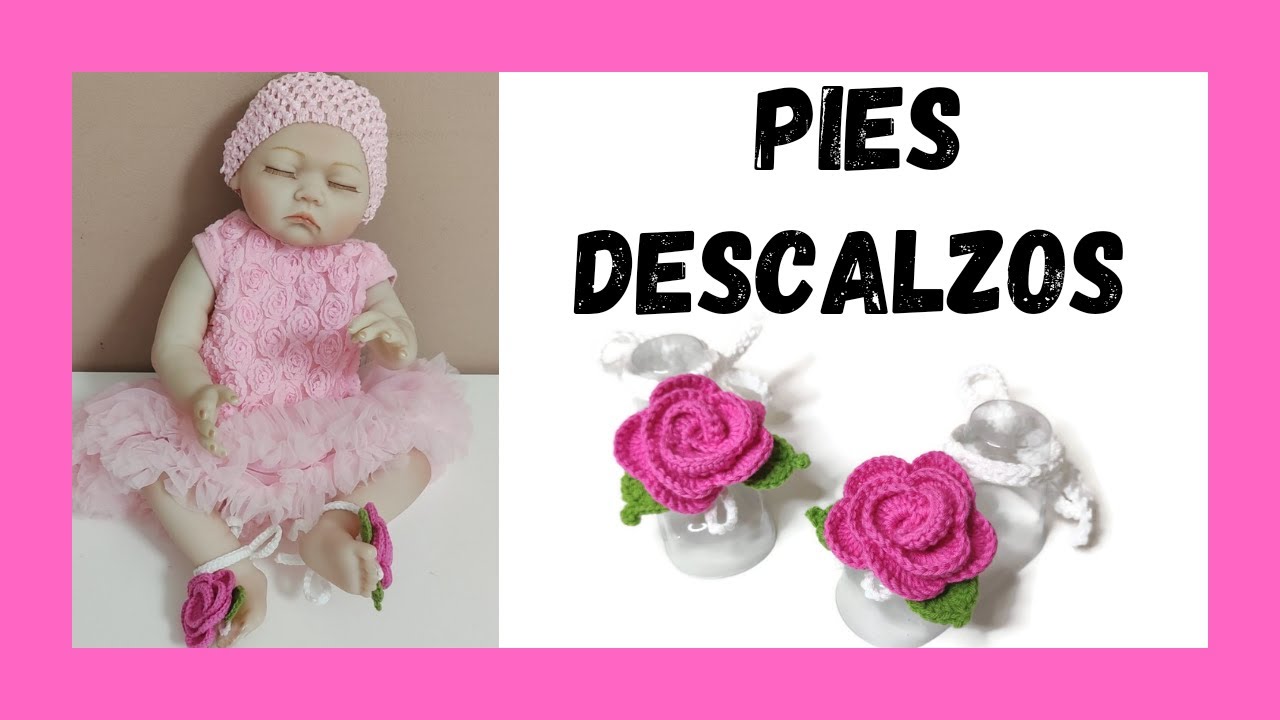 🌹🌹🌹 MINI ROSA a crochet para bebé 2023 PIES DESCALZOS a crochet para bebé. MINI FLORES a crochet 🌹🌹🌹