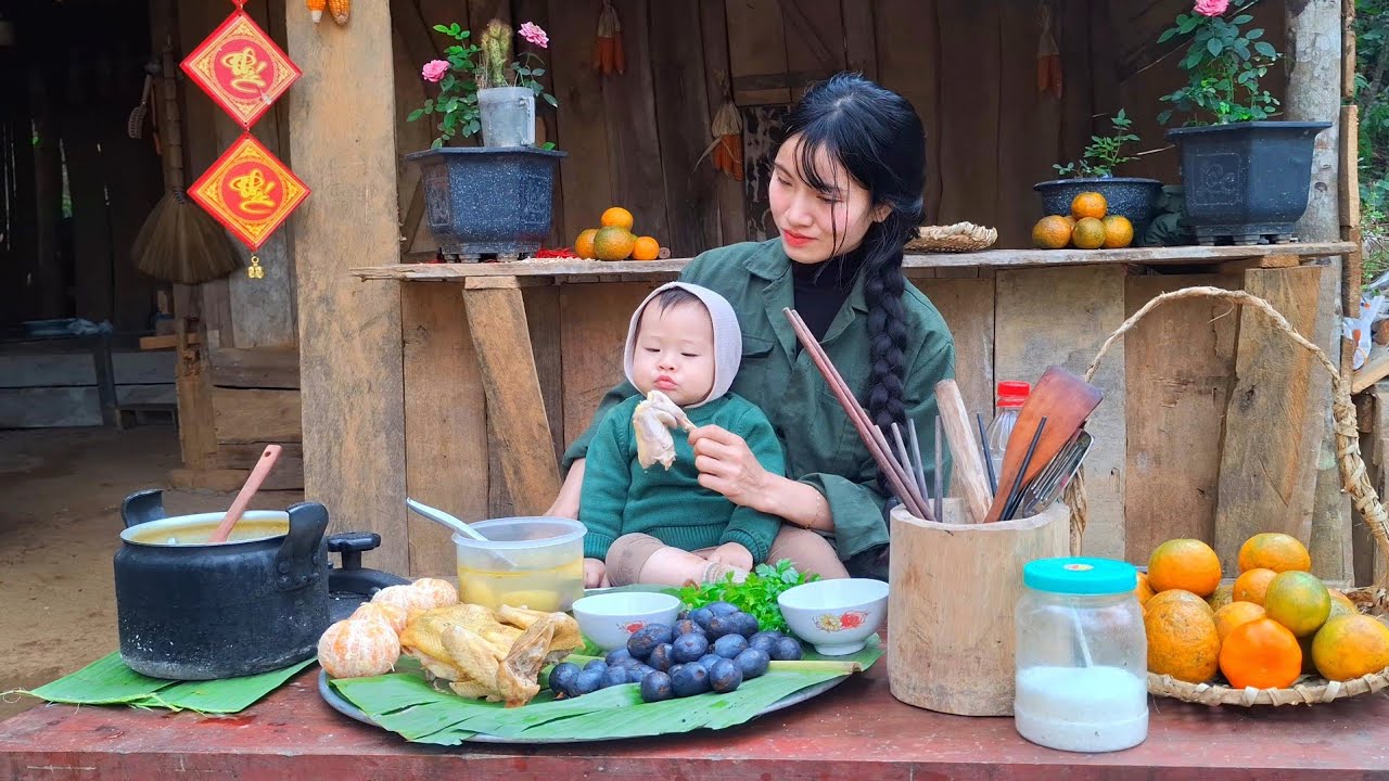A peaceful life in the mountains: tending the cabbage garden and cooking.