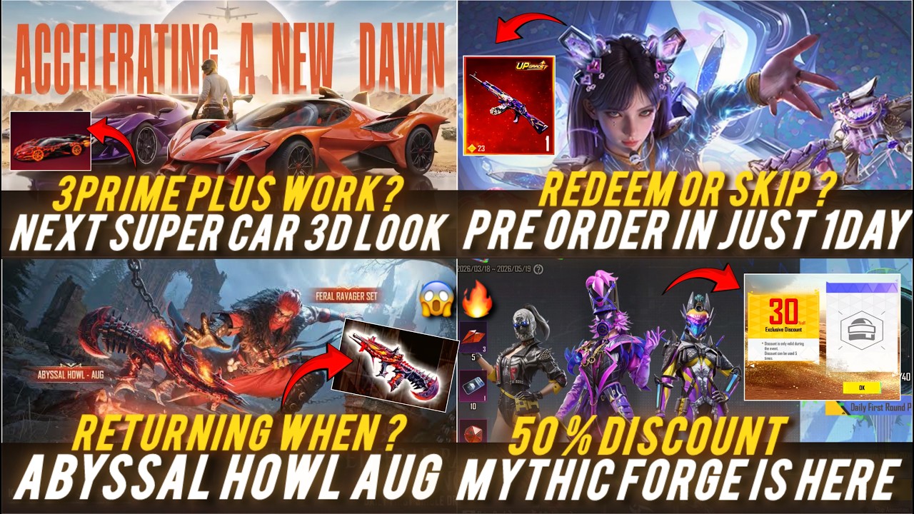 🔴NEXT SUPER CAR 3D LOOK 🔥😱JOKER AKM REWARDS🔥ABYSSAL HOWL AUG RETURN?🔥NEW MYHTIC FORGE DISCOUNT✅