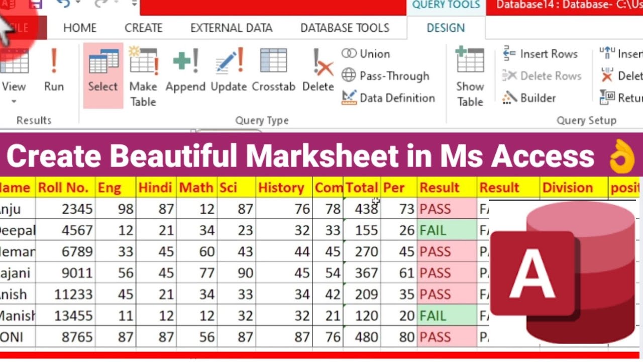 create marksheet in ms access 2013,2016,2019  very easy way for your job opportunity and experience