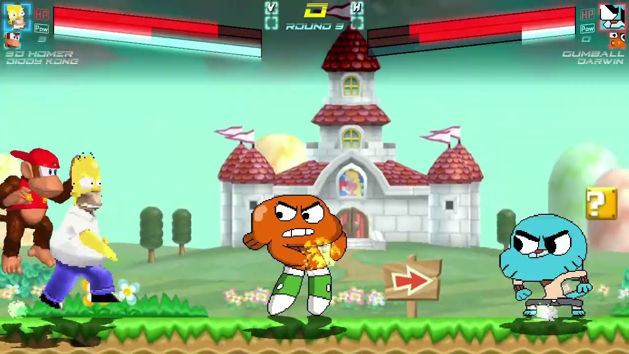 Mugen Battle - 3D Homer and Diddy Kong VS Gumball and Darwin