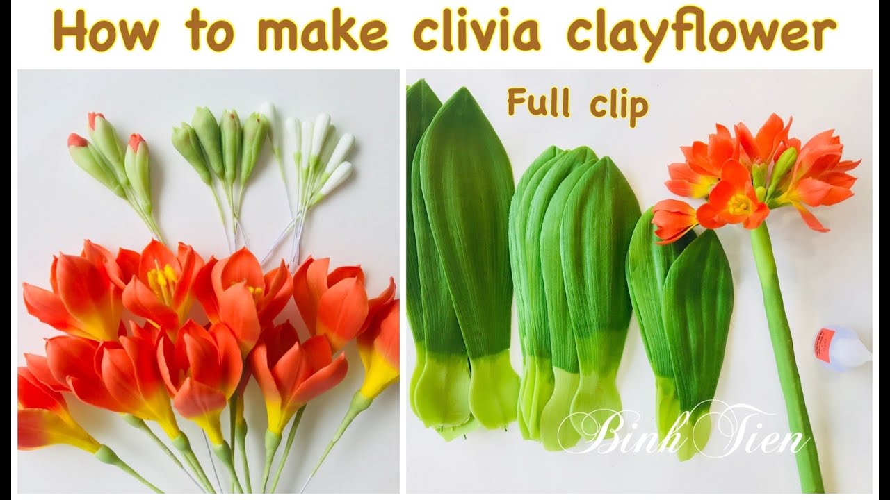 How to make clivia clay flowers (Clay flower tutorials- step by step) | DIY clay flower