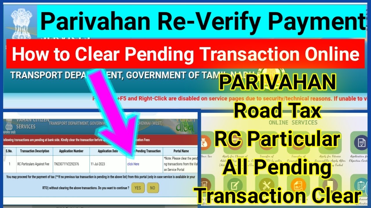 Pending transaction clear for PARIVAHAN |  Road tax payment Pending Transaction ReVerify All Vehicle