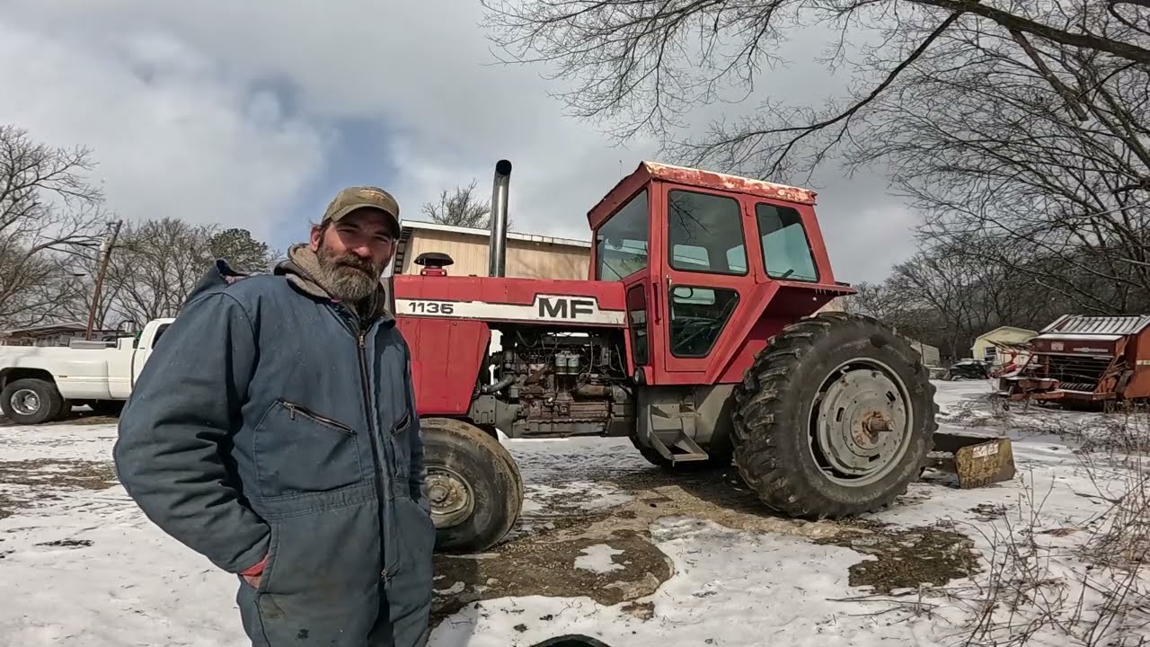 1135 Massey Ferguson scraping plowing ice covered roads in Tennessee 2026 ice storm 